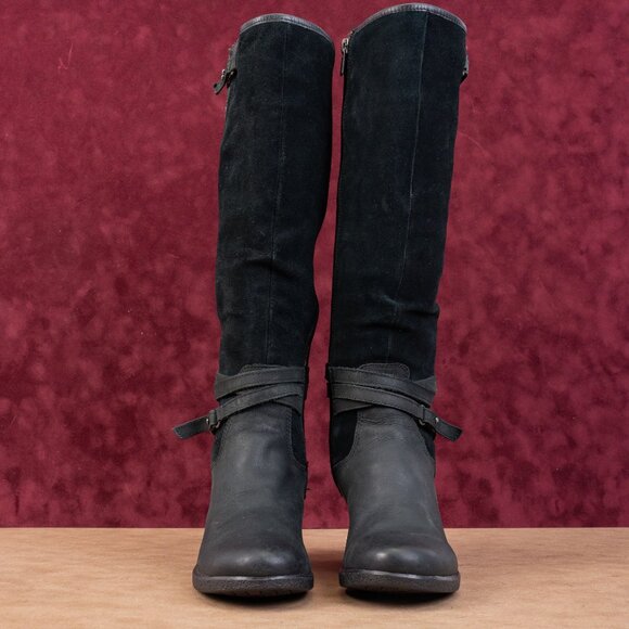 UGG Women Lesley Black Waterproof Suede Wedge Knee Boots sz 6 - Picture 2 of 8